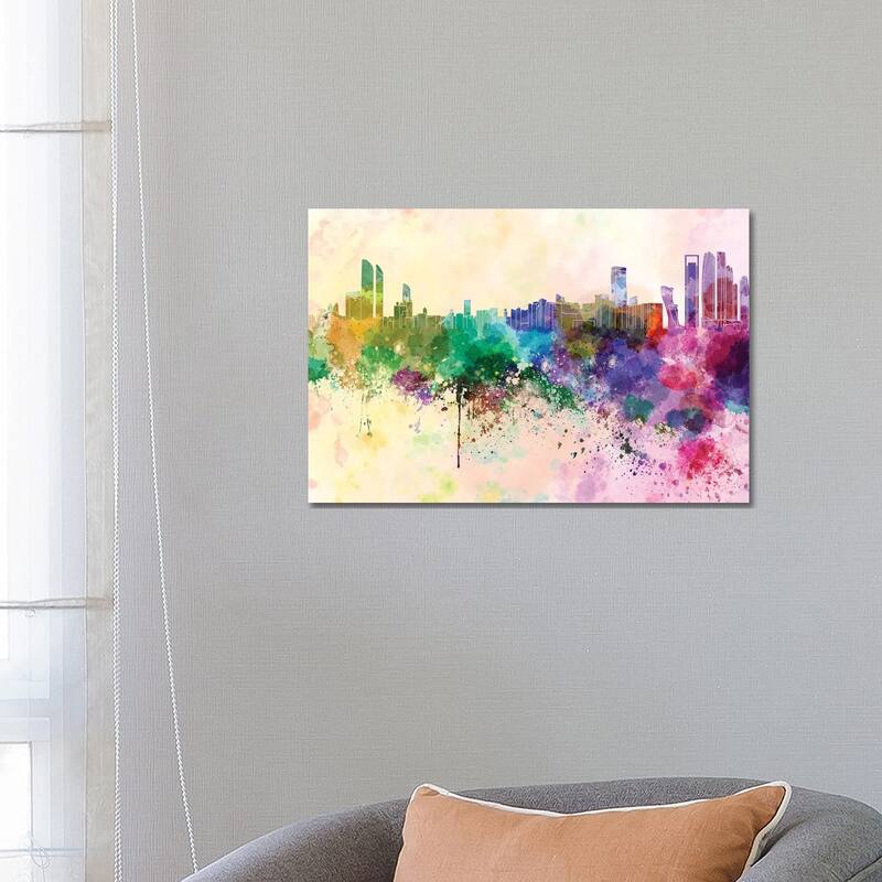 iCanvas "Abu Dhabi Skyline In Watercolor Background" by Paul Rommer